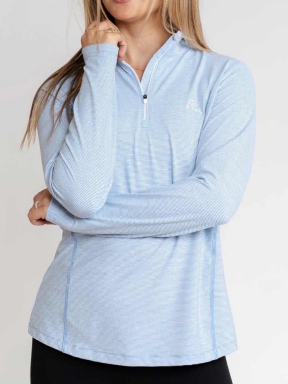 Rhoback Ice Queen Blue White Stripe Quarter Zip Long Sleeve Top XL Golf Preppy